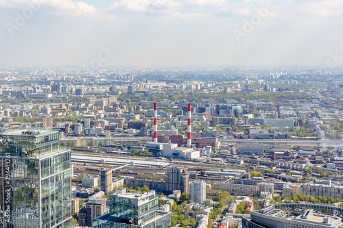 Aerial photography. View of Moscow in summer. Luzhniki stadium Moscow river, TV tower.