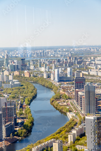 Fototapeta Naklejka Na Ścianę i Meble -  Aerial photography. View of Moscow in summer. Luzhniki stadium Moscow river, TV tower.