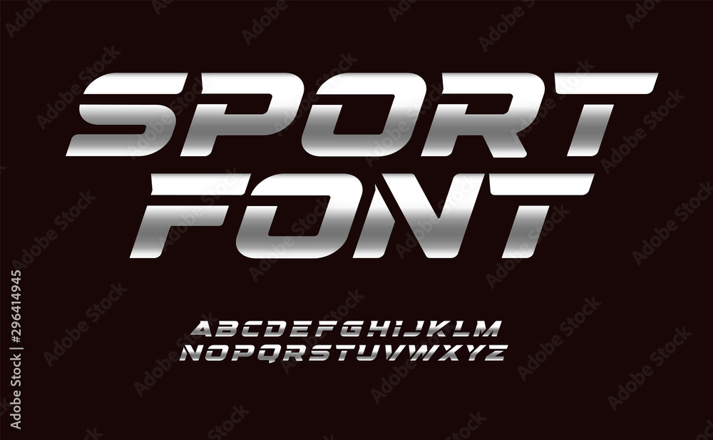Sport font with chrome texture. Trendy letters design for sport, automotive, car moto speed race