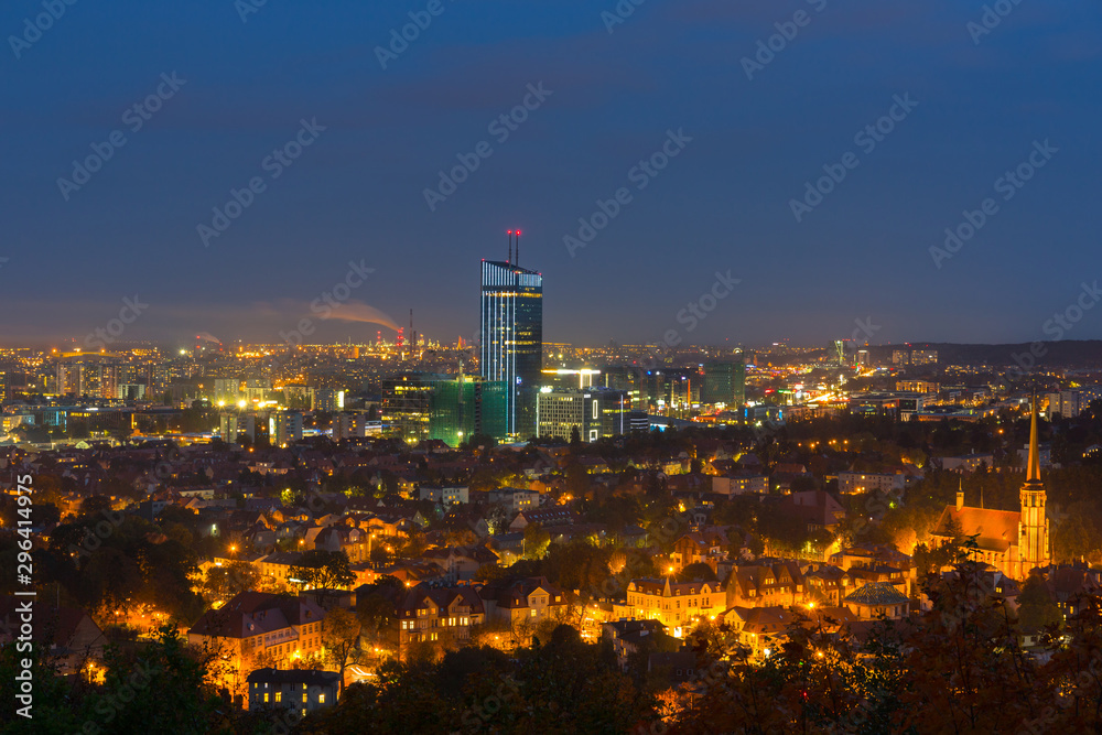 Fototapeta premium Cityscape of Gdansk Oliwa at night, Poland