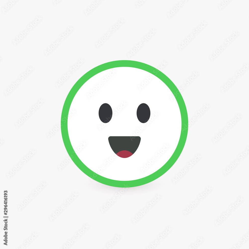 Happy face, excelent customer review and emotional assessment of goods or services quality. Round vector icon with bright green contour, flat emoticon button. Happy face, excelent customer review and emotional assessment of goods or services quality. Round vector icon with bright green contour, flat emoticon button.