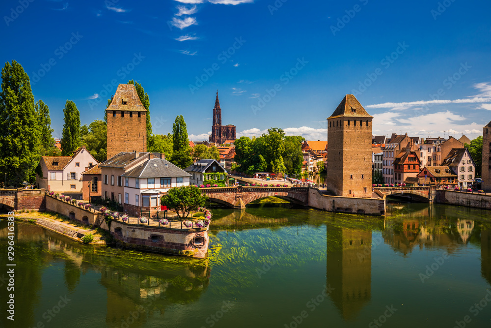 Medieval bridge Ponts Couverts, Barrage Vauban, Strasbourg, Alsace, France, Europe