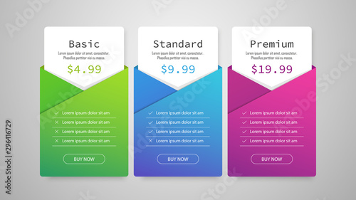 Price table vector template for website