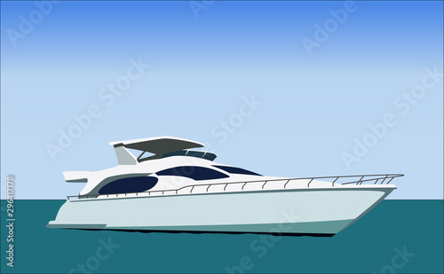 Vector illustration white yacht in the ocean