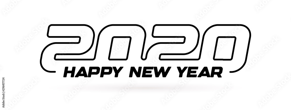 Plakat 2020 konturu nowożytny projekt z teksta Szczęśliwym nowym rokiem, kartka z pozdrowieniami okładkowym szablonem, nowego roku partyjny logo dla biznesu, odosobniona wektorowa ilustracja