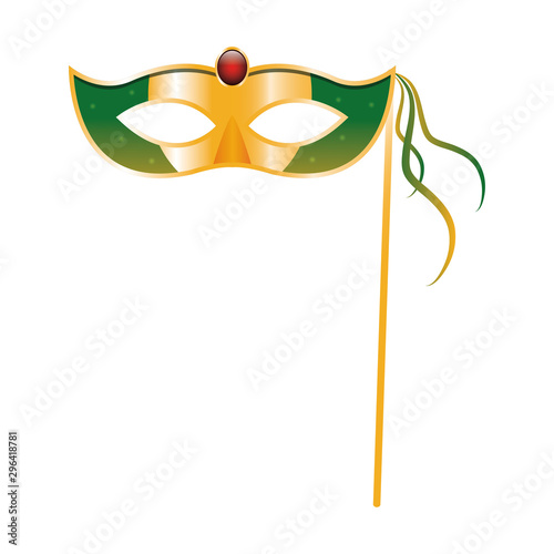 green and yellow Mardi gras mask icon, flat design