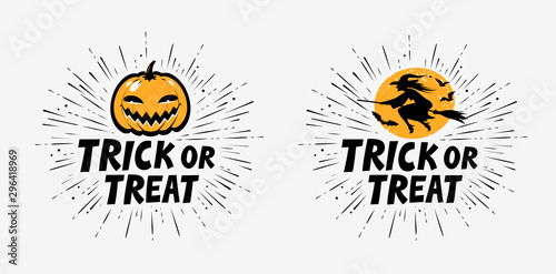 Trick or Treat  greeting card. Halloween vector illustration