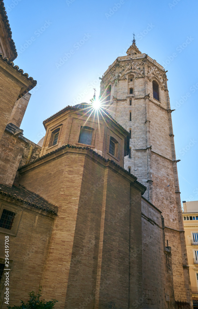 Facade and tower of the Miquelet of the Valencia Cathedral. Spain