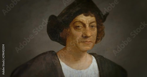 Christopher Columbus. Posthumous Portrait, 1519. 3D Modelled Face and Virtual Camera Movement. Italian Navigator and Colonist Who Discovered a Sailing Route to the Americas. photo