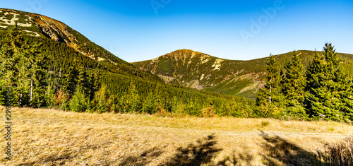 Snezka - the highest mountain of Czech Republic. View from valley. Giant Mountains, Krkonose National Park photo