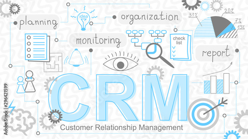 CRM banner. Customer relationship management concept background with conceptuals keywords. Internet Business strategy. Vector CRM concept, managing a company interactions with customers