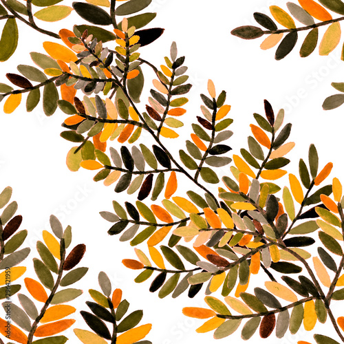 Watercolor seamless pattern with fern leaves. Leaf background.Floral vintage ...