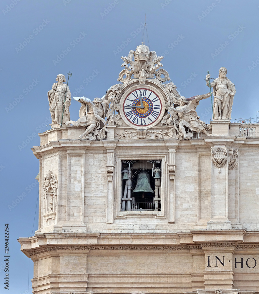 The big bell in the belfry tower of San Pietro (St Peter) Papal Basilica in Vatican city