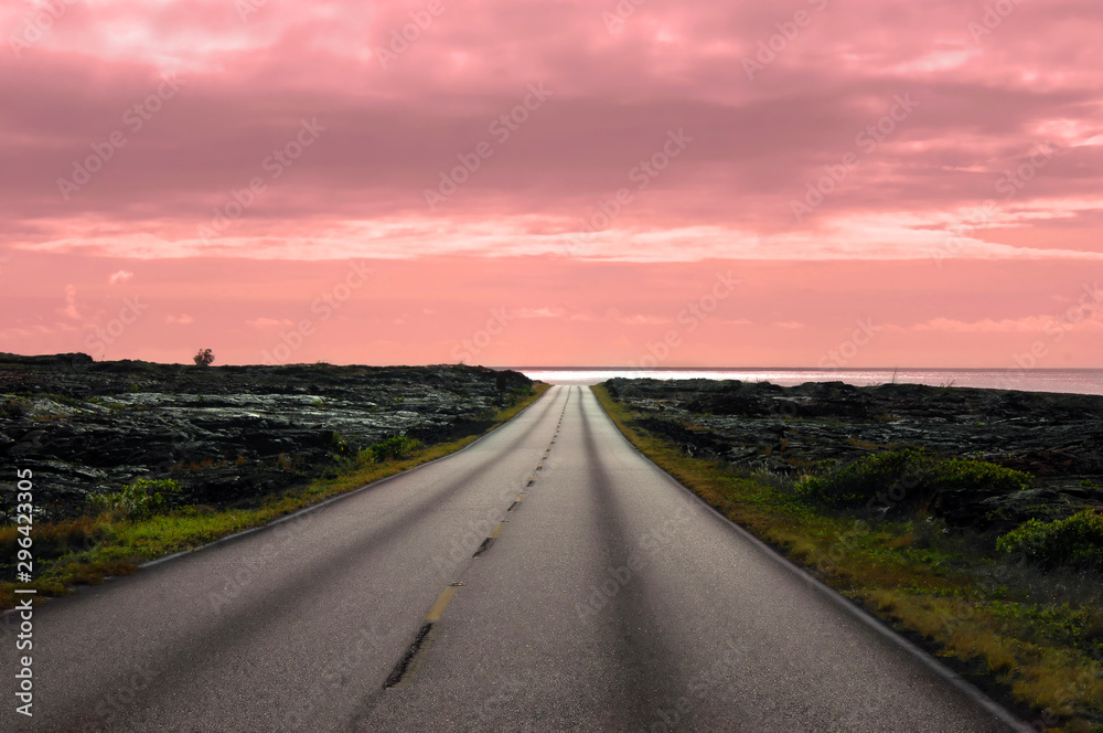 Bend in the Road Ahead With Gorgeous Pink Sunset