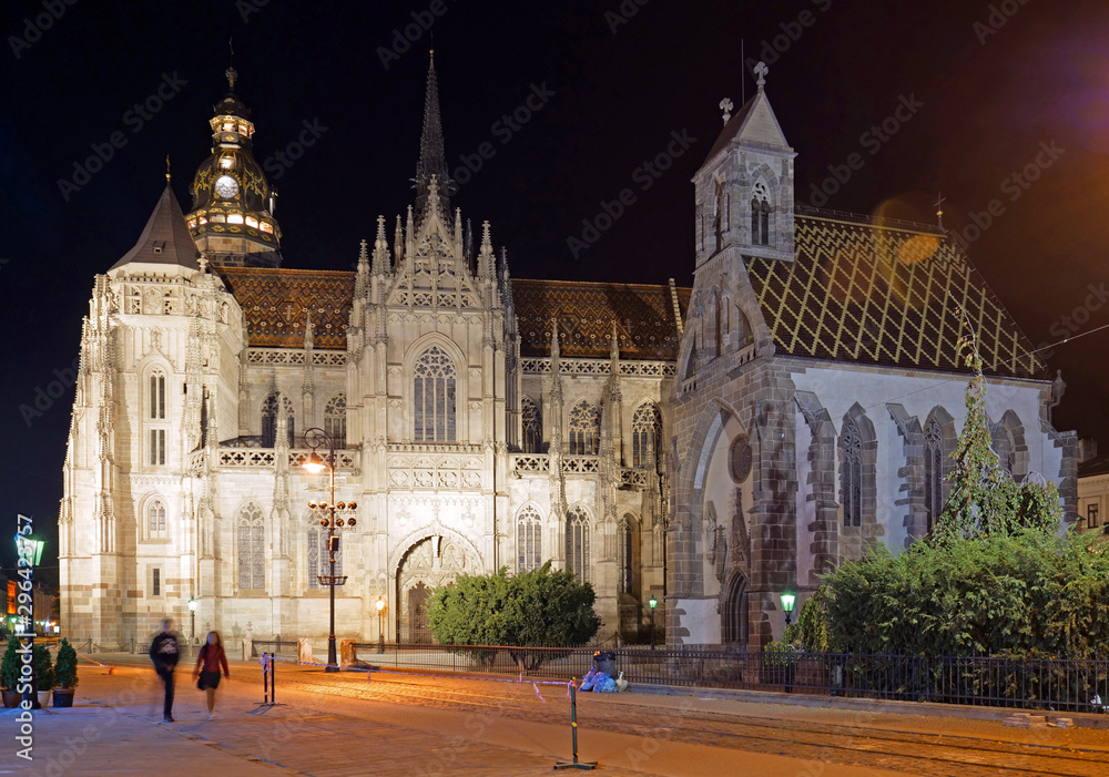 The St Elisabeth Cathedral at night