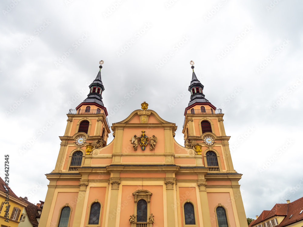 Ludwigsburg, Germany - Sep, 28th 2019: The Stadtkirche Ludwigsburg is a Protestant church building in the heart of Ludwigsburg
