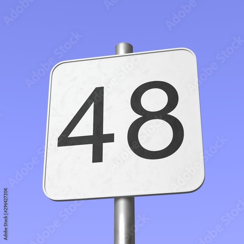 Number 48. Forty eight. Street sign on blue clear sky background