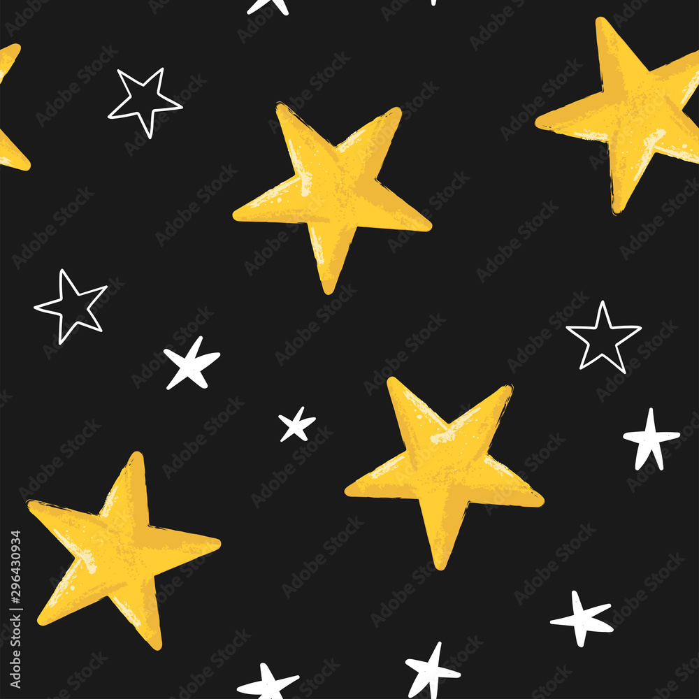 Obraz premium Star doodles seamless pattern. Hand drawn stars texture background.