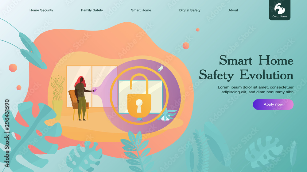 Creative website design template: smart home security, remote wireless house control. Vector flat illustration concepts of web page for desktop and mobile development or poster banner layout