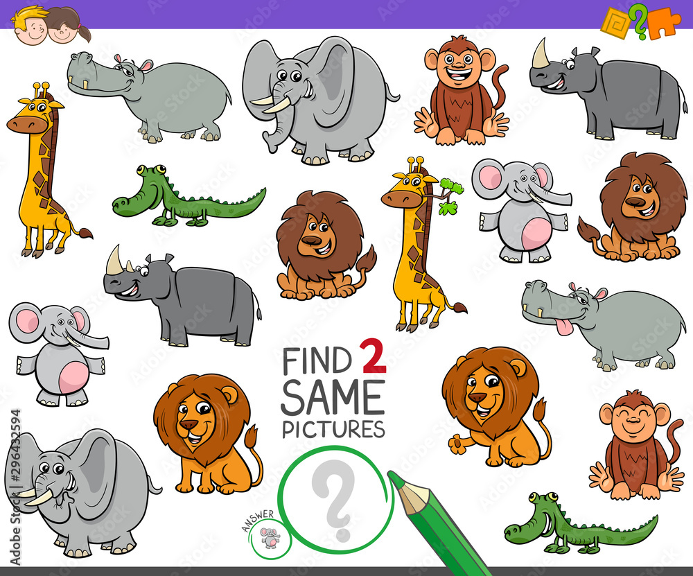 find two same wild animals game for kids Stock Vector | Adobe Stock