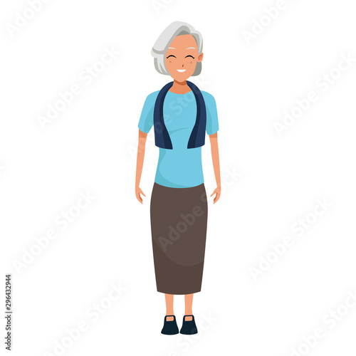 happy old woman standing, flat icon