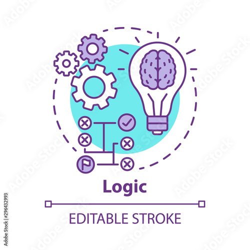Logic concept icon. Thinking process thin line illustration. Rational solutions, ideas. Situation analysis. Strategy, algorithm. Solving problems. Vector isolated outline drawing. Editable stroke