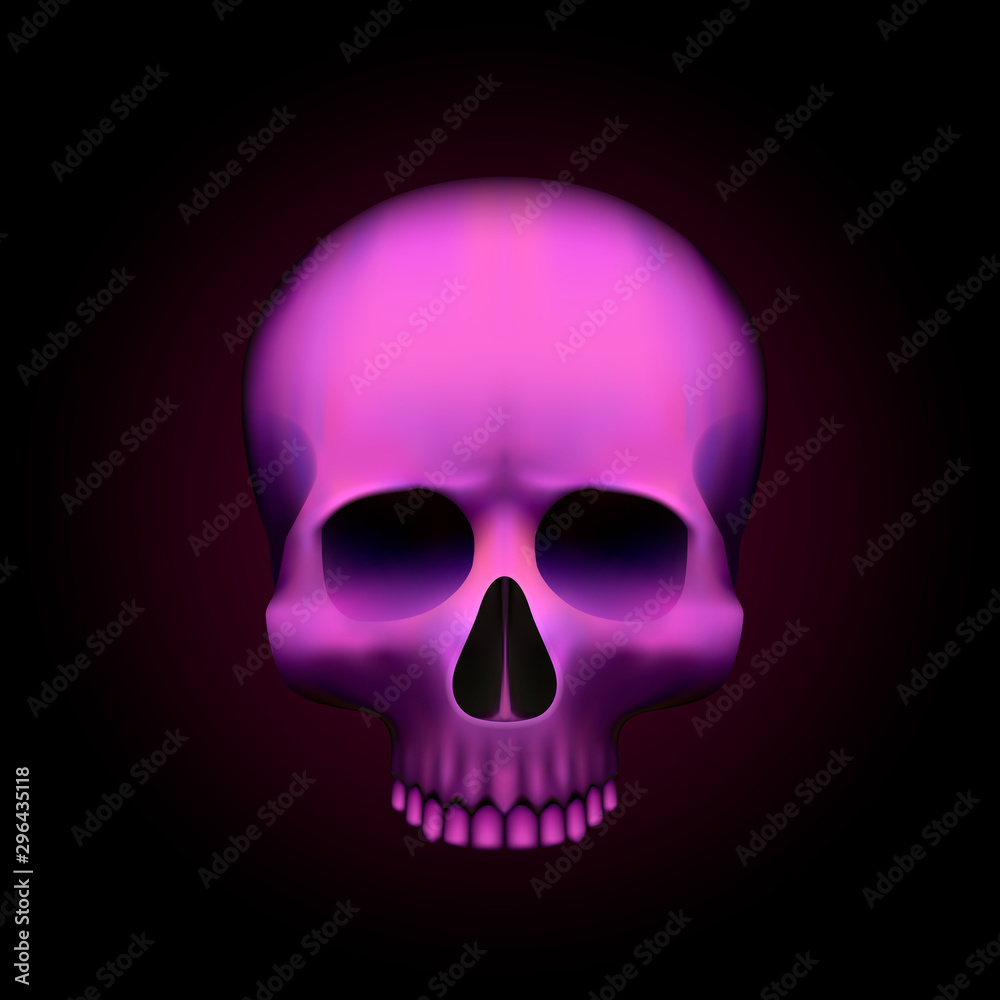 Human skull isolated on black, color pink object.