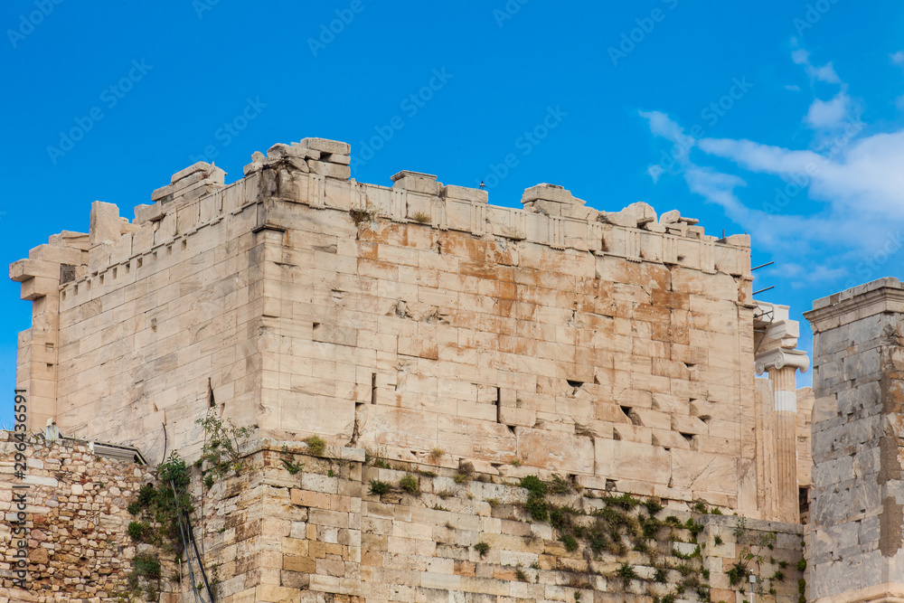 Detail of the Acropolis in a beautiful early spring day seen from the Areopagus Hill in Athens