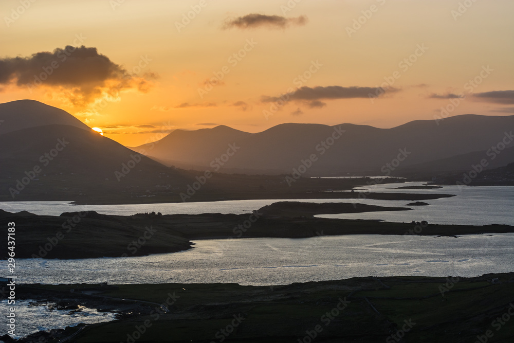 Beautiful view landscape seascape sunrise morning sunlight Valentia Island  Cromwell Point Lighthouse Portmagee Ring ok Kerry Ireland colors