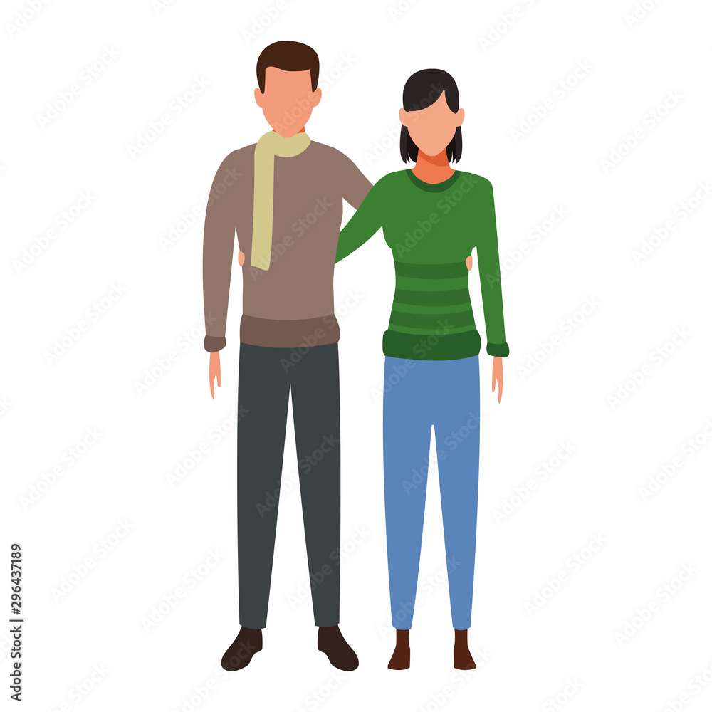 Fototapeta premium avatar couple with sweaters, flat design