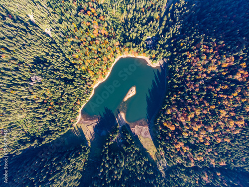 Synevyr at fall, Ukraine. Drone shot