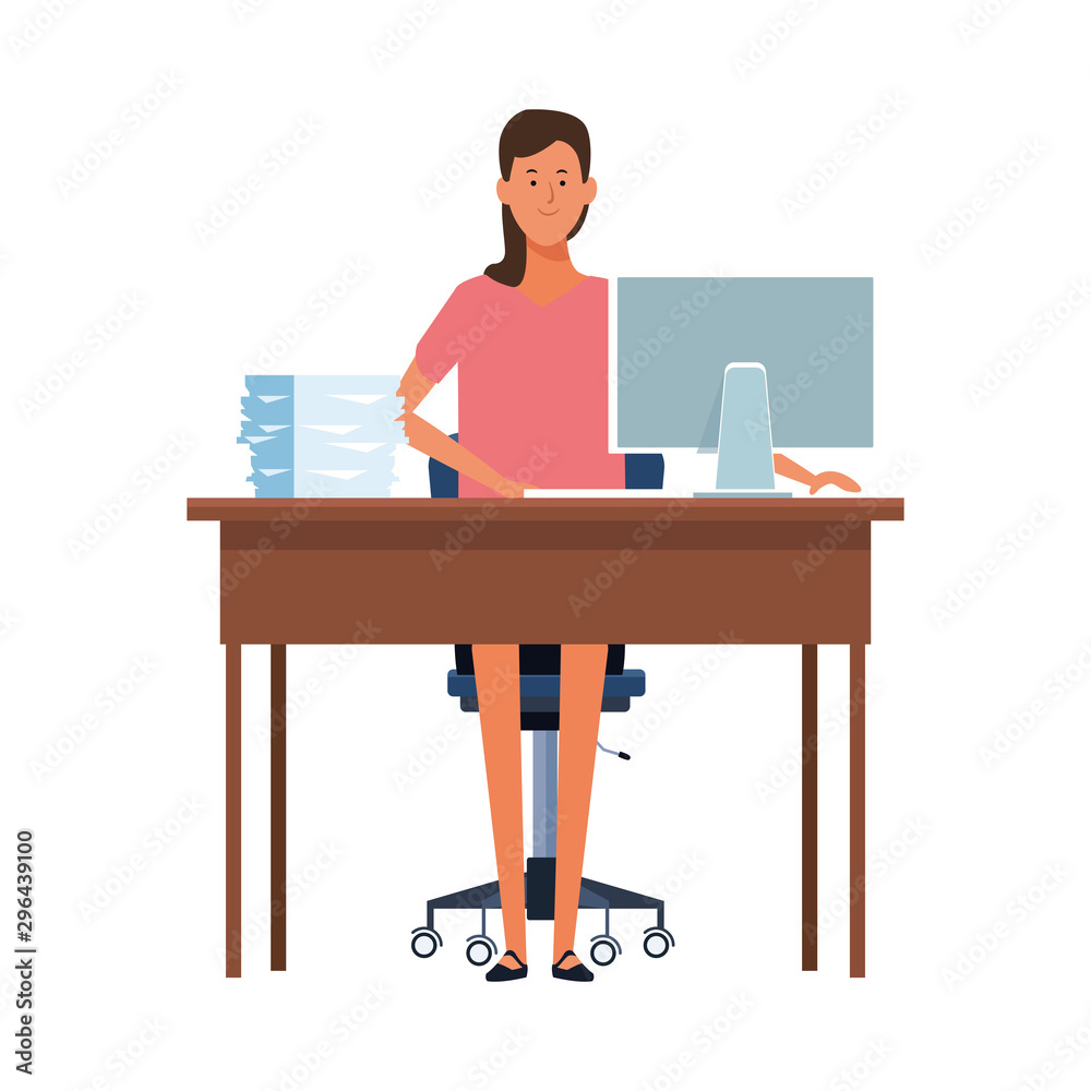 cartoon woman working icon, flat design