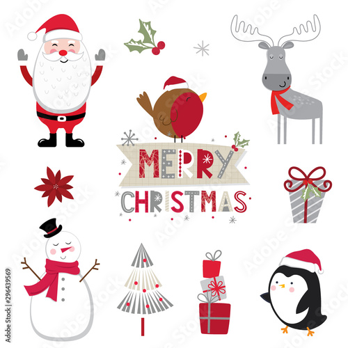 Cute Christmas Character sets on white background
