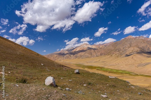 Kyrgyzstan gorges.Sky blue. Mountain valley. Panoramic view. Park, outdoor. photo