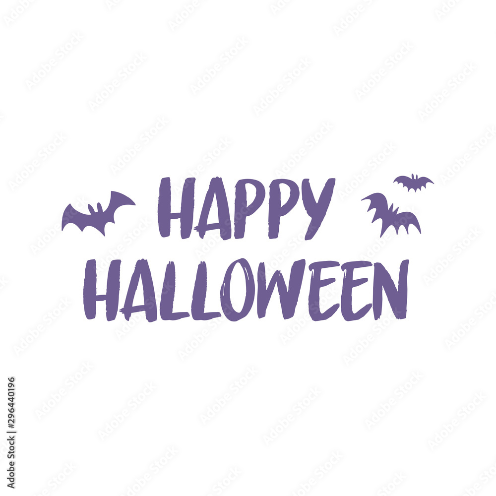 Happy Halloween sign with bats flying. 