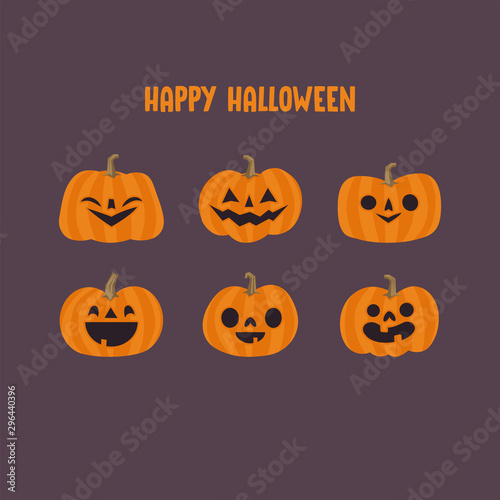 Cute pumpkin illustrations set. Happy cute characters for Halloween.