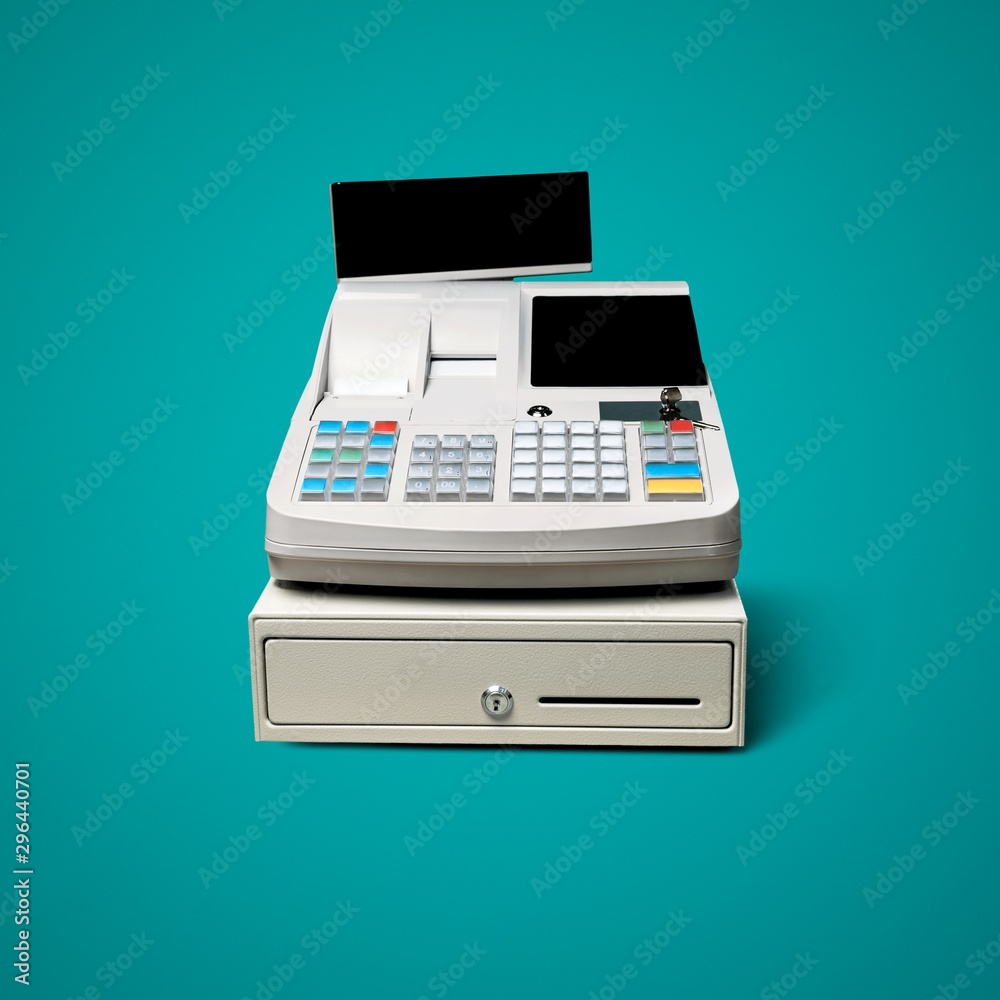 Cash register with LCD display on background Cash register with LCD display on background
