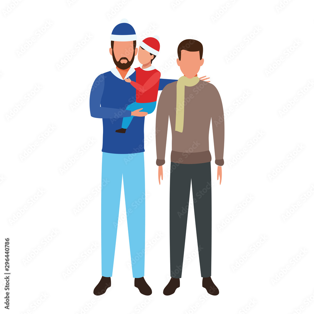 avatar men with little kid, flat design