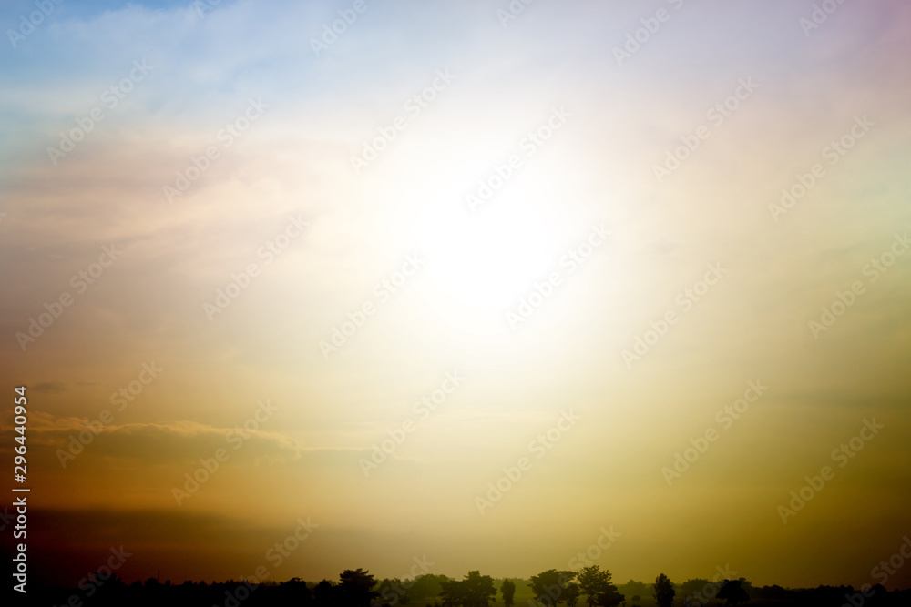 Bright orange sky and light of the sun. Bright orange sky and light of the sun.