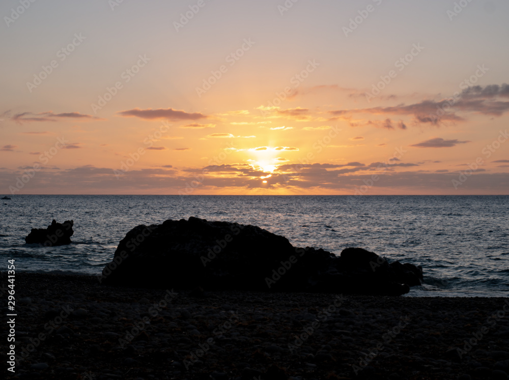  Rocky beach by the sea at dawn in Cabo de Huertas Alicante