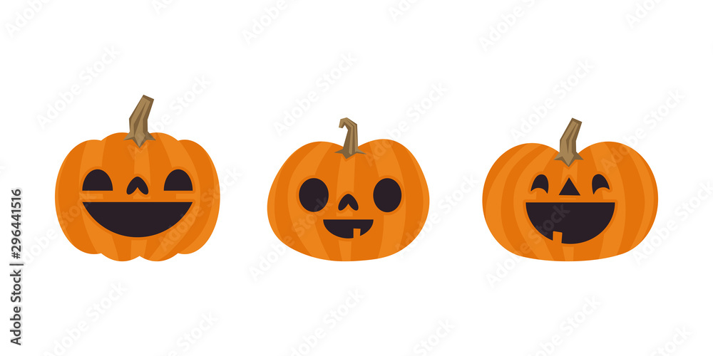 Cute pumpkin illustrations set. Happy cute characters for Halloween.