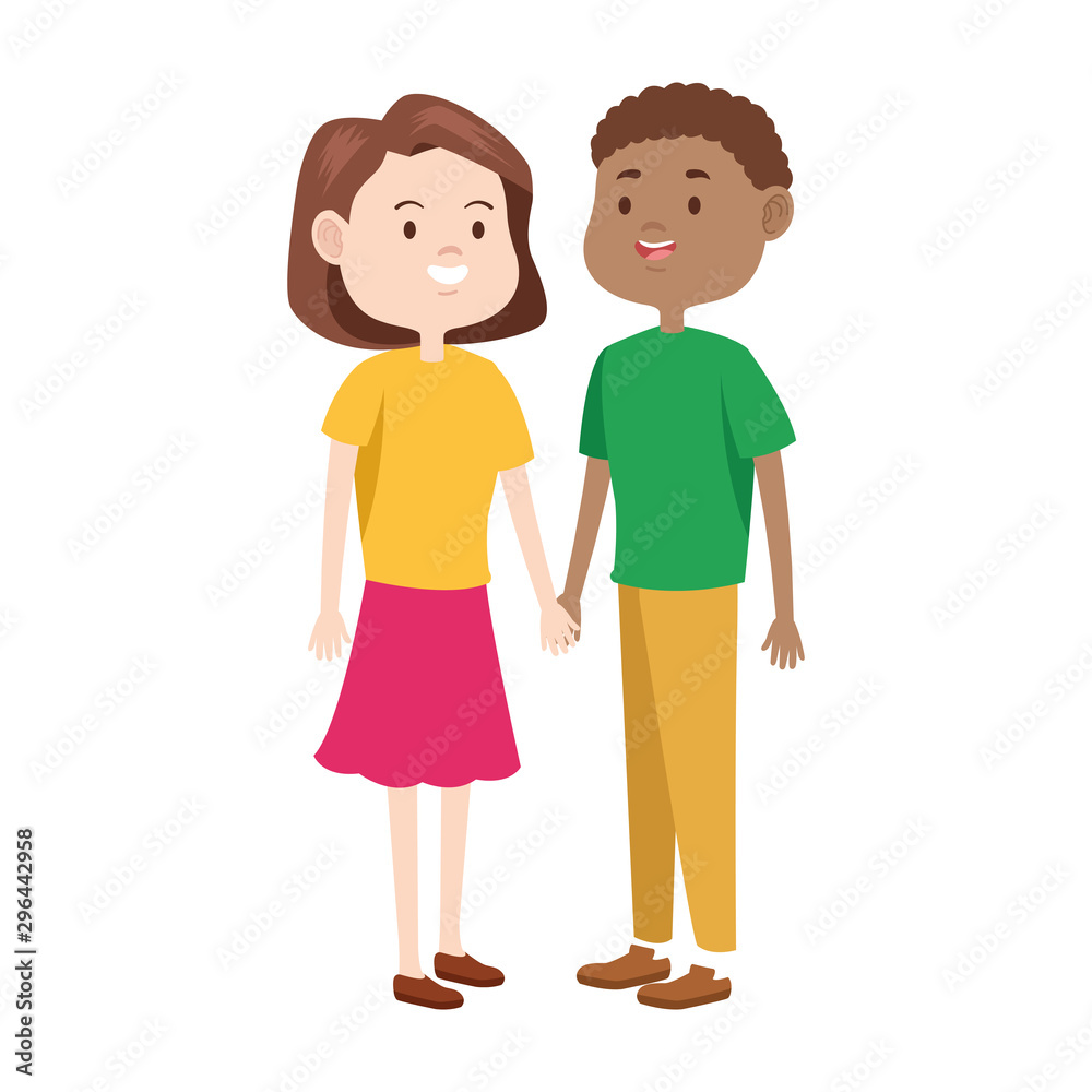 teen couple standing icon, flat design