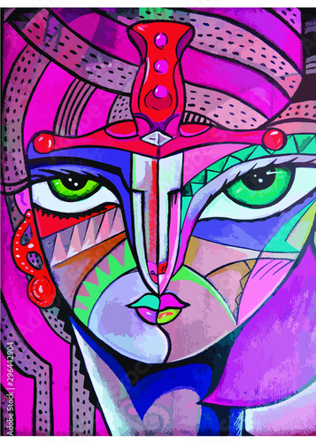 Mujer elegante con espada cubista