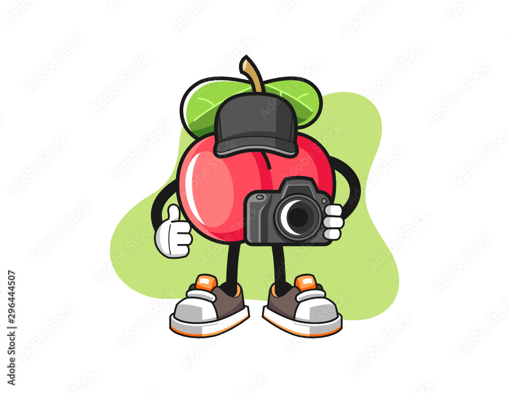 Acerola photographer mascot design vector. Cartoon character illustration for business, t shirt, sticker. Acerola photographer mascot design vector. Cartoon character illustration for business, t shirt, sticker.