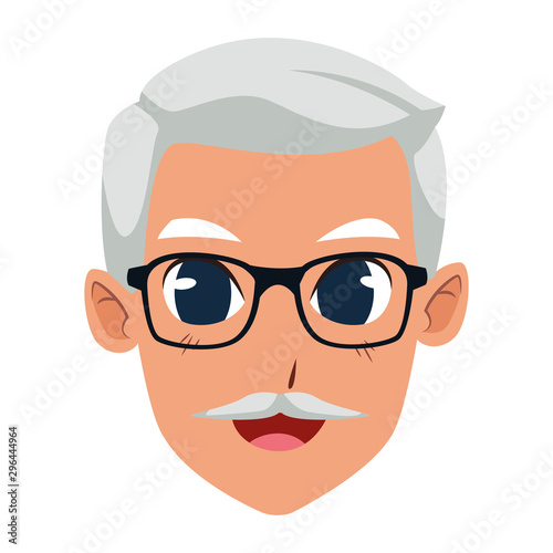 old man with glasses, flat design
