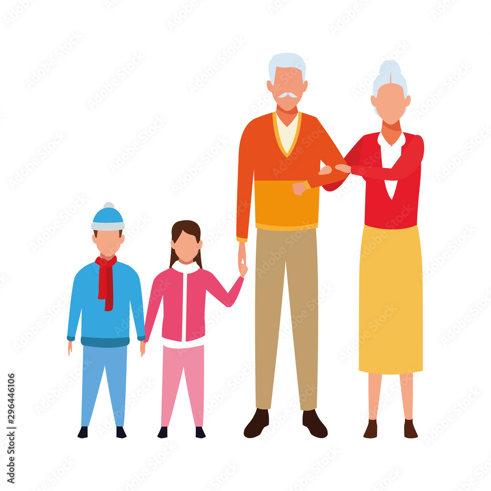 avatar grandfathers with grandchilds, flat design