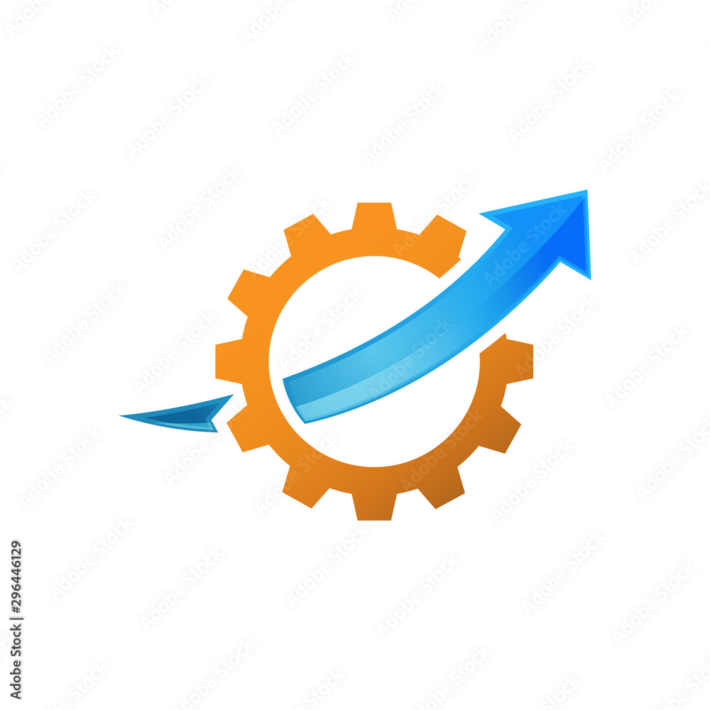 Business finance logo graph bar arrow inside cog gear design vector