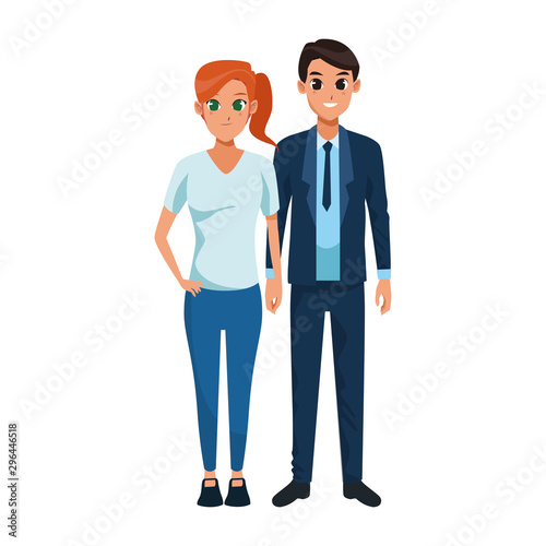 happy young couple cartoon icon, colorful flat design