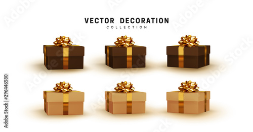 Set of gifts box. Collection realistic gift presents. Surprise boxes. Celebration decoration objects. Isolated on white background. vector illustration