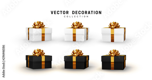 Set of gifts box. Collection realistic gift presents. Surprise boxes. Celebration decoration objects. Isolated on white background. vector illustration